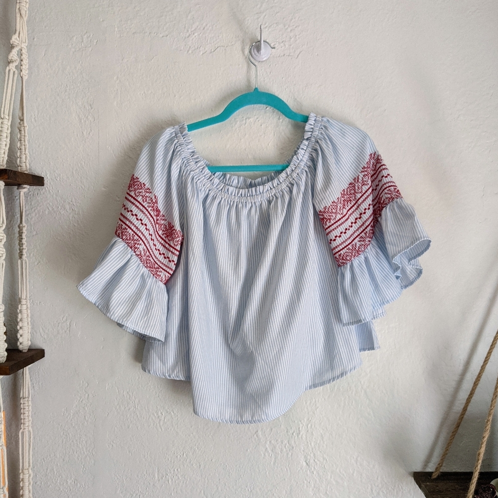 Boho Bell Sleeve Top with Embroidery
